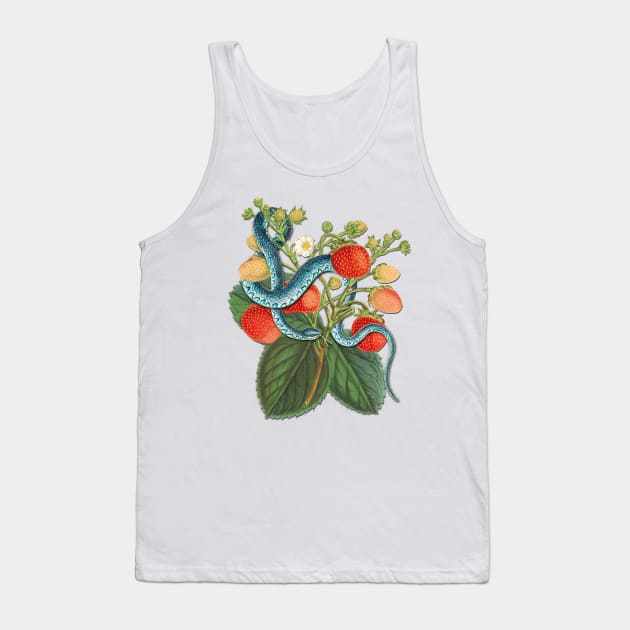 Vintage Blue Tree Snake and Strawberry Plant Tank Top by chimakingthings